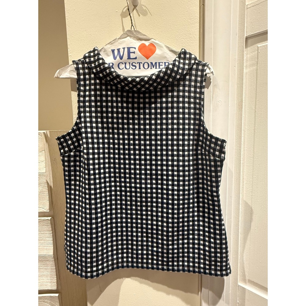 Talbots Petite Gingham Roll Neck Sleeveless Shell Top Navy White Size PM